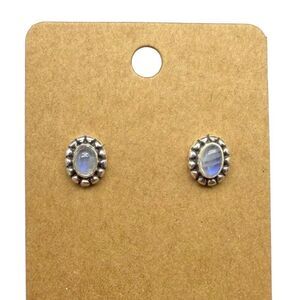 Rainbow Moonstone Stud Earrings Solid 925 Sterling Silver